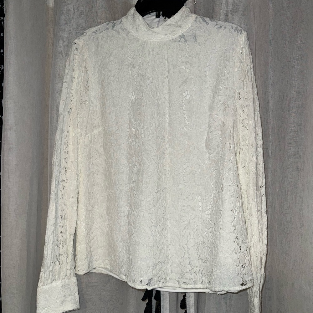 Ralph Lauren Cream Boxy Blouse with Mandarin Collar